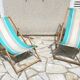 Transat pliant en bois et toile vintage