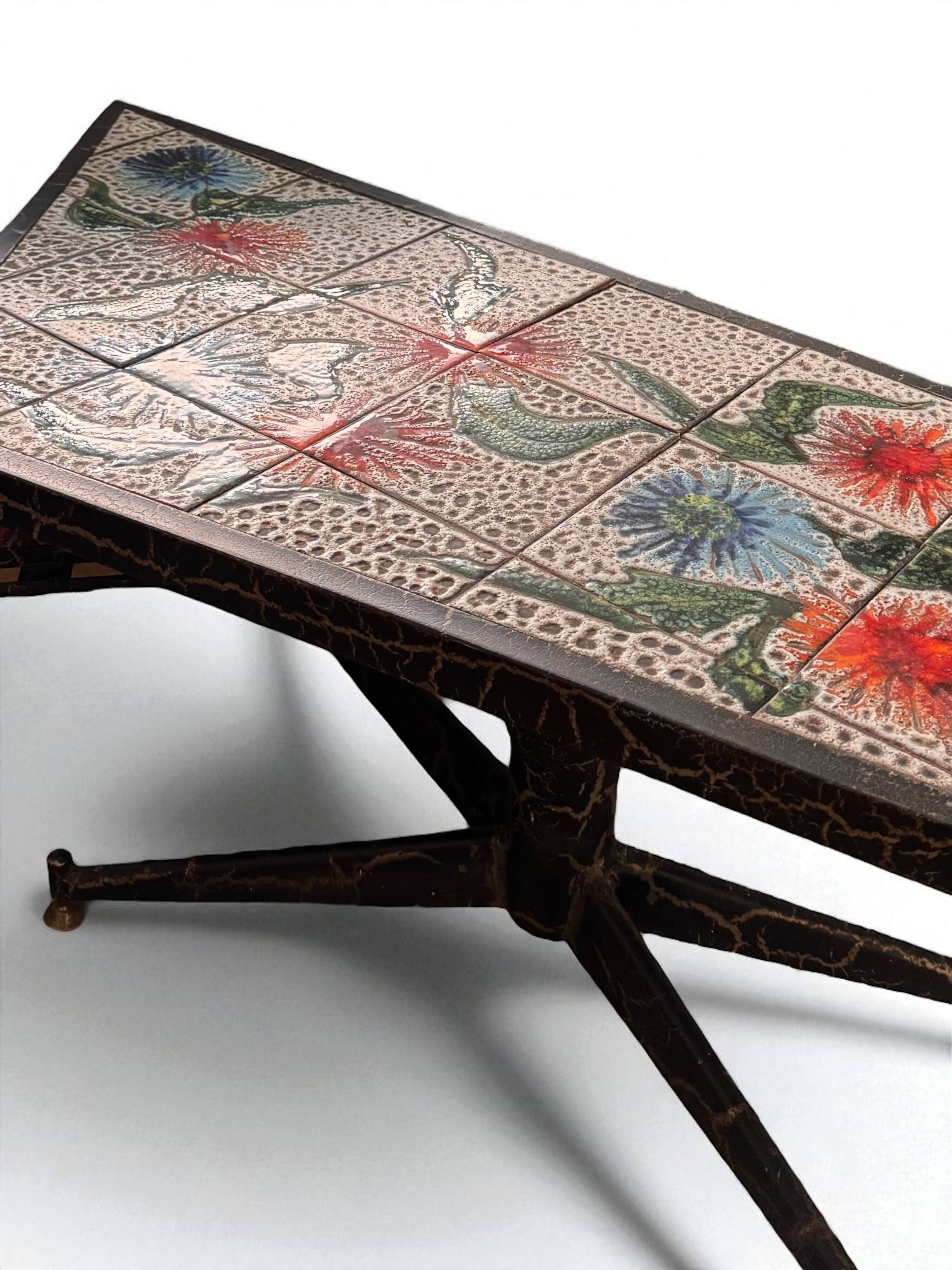 Vintage ceramic coffee table by Vallauris – floral and flat top