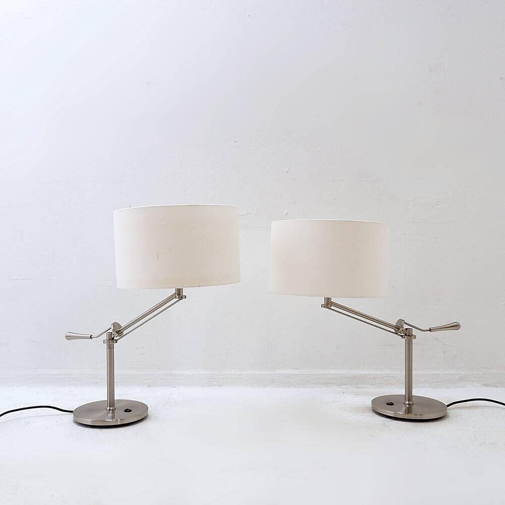 Pair of brushed steel table lamps with adjustable tilt - United Kingdom