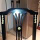 Pair of Hepplewhite neoclassical style chairs, relooked in black lacquer and faux leather.