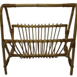 Vintage Rattan Magazine Basket Newspaper Rack 60s Rohe