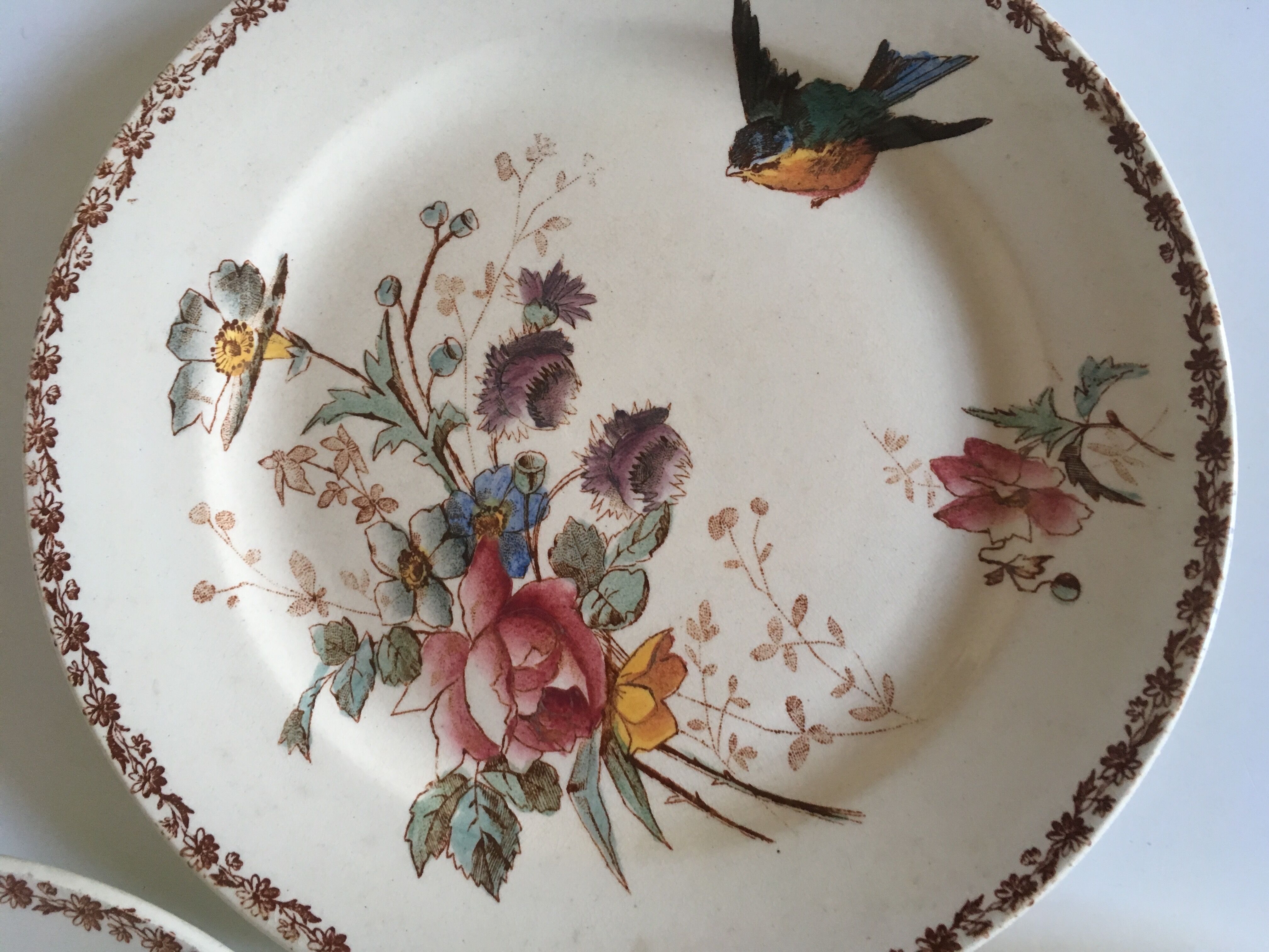 Set of plates made of iron earth 19th flowers and birds