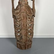 Large carved wooden statuette of a kinaree worshipping a devi. Thailand