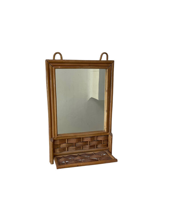 Miroir à tablette en rotin vintage