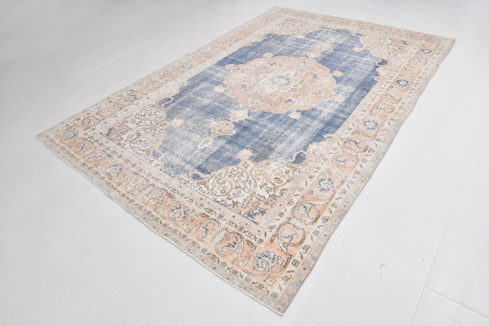 7x10 Turkish Classic Pattern Blue Beige Vintage Rug, 210x324Cm