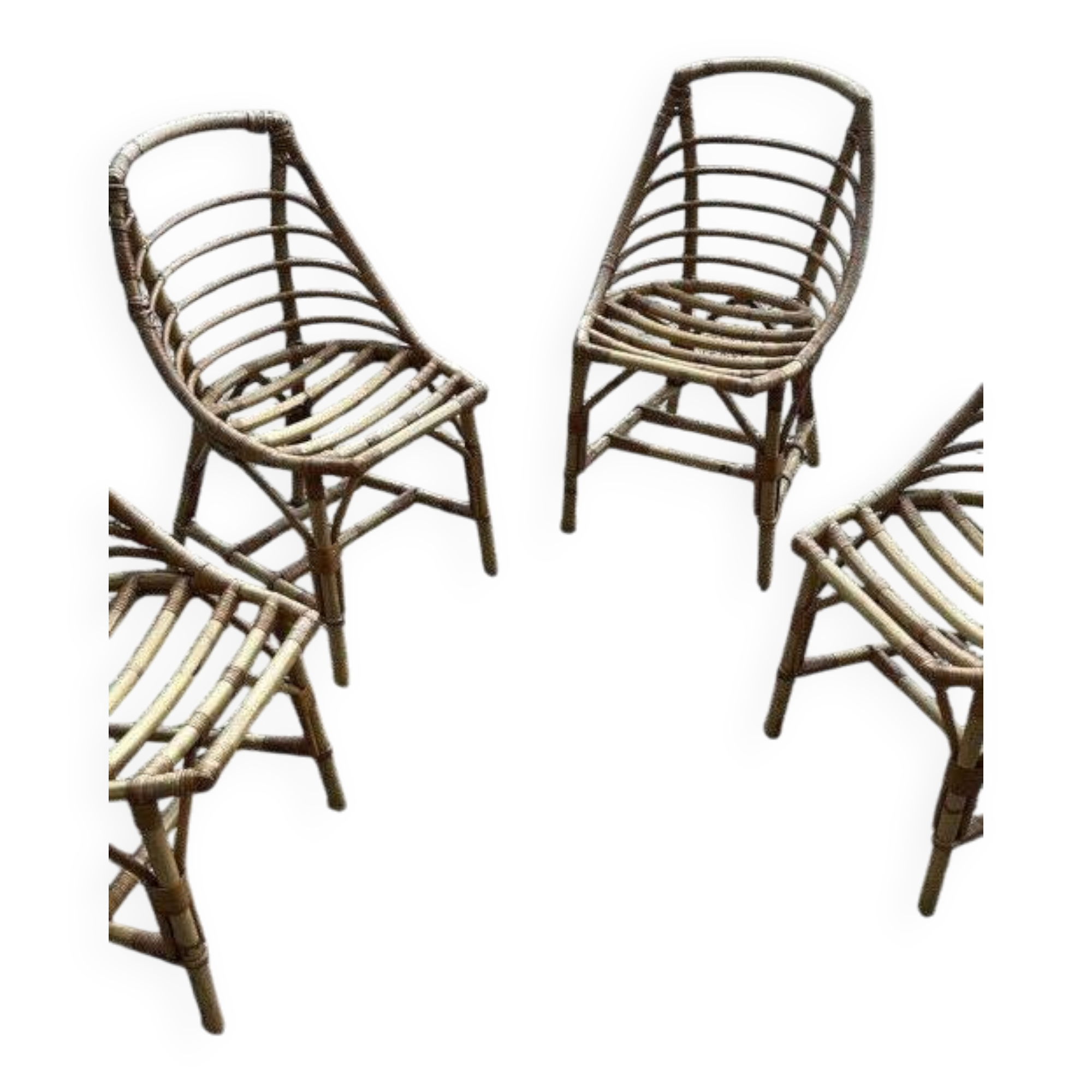 4 chaises boules en rotin vintage