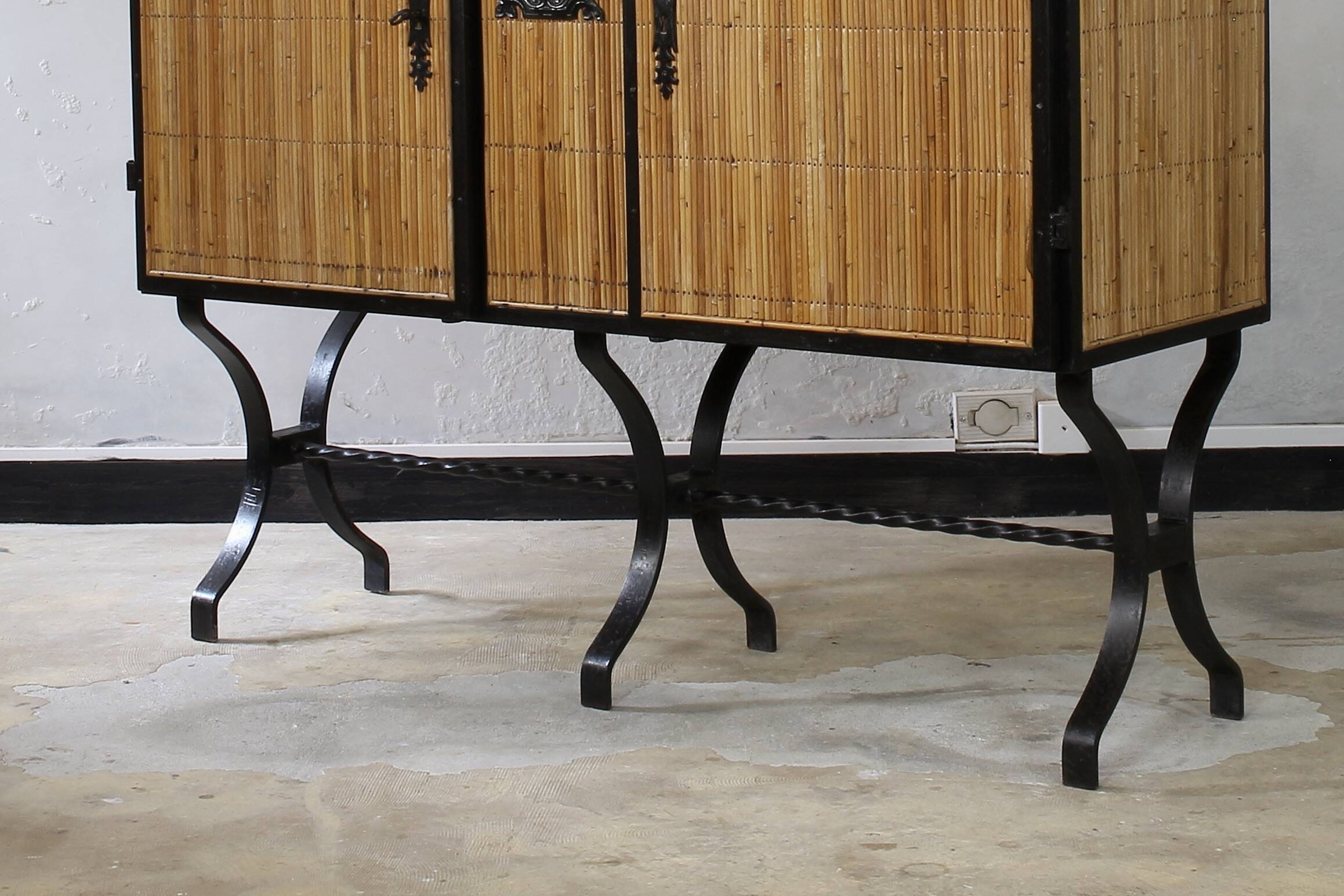 1960s rattan sideboard similar to Audoux & Minnet.
