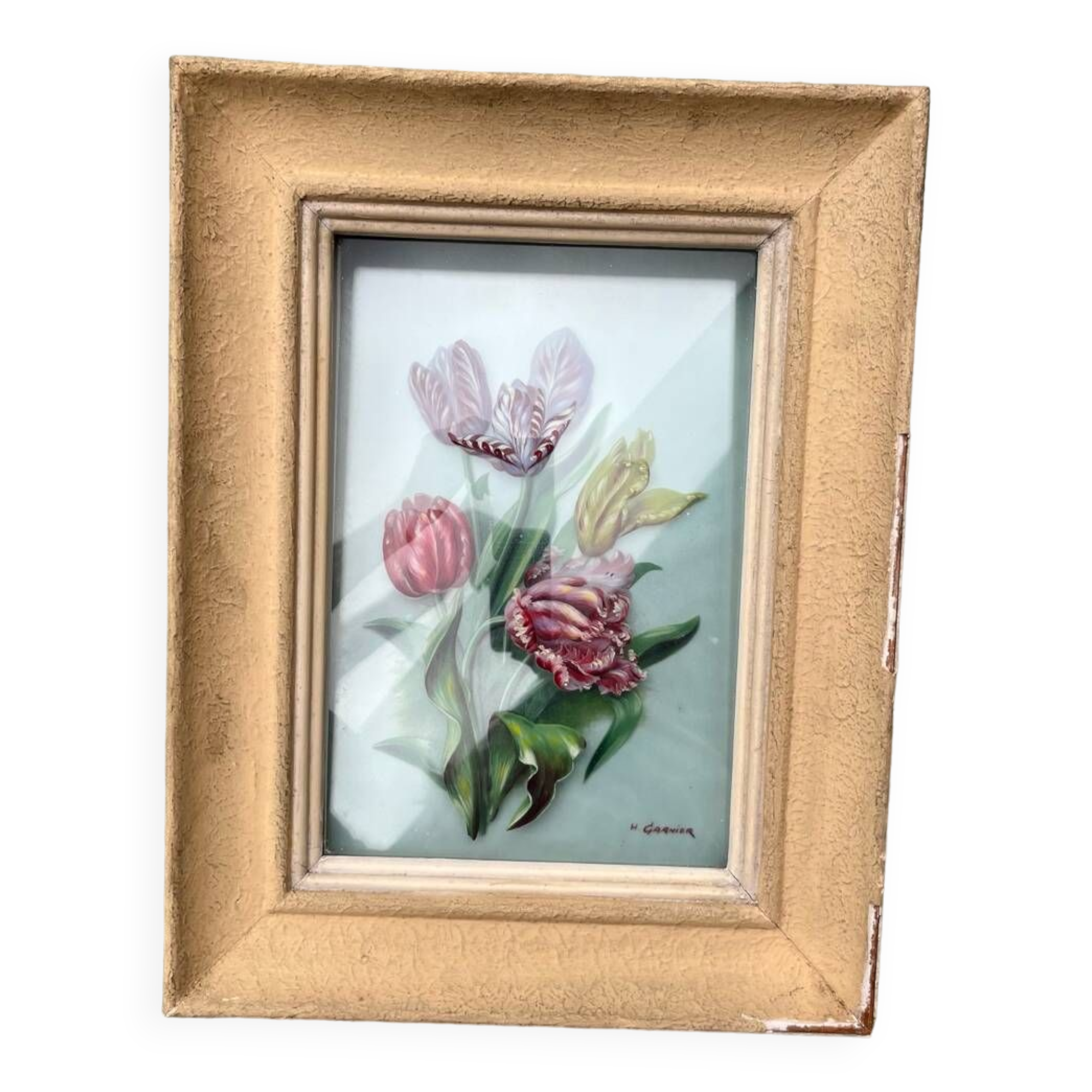 Fixed painting under glass signed H.Garnier
