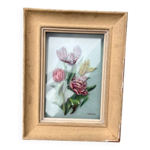 Peinture fixe sous verre signée