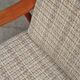Pair of Boomerang-style armchairs in ecru beige fabric, 1960s.