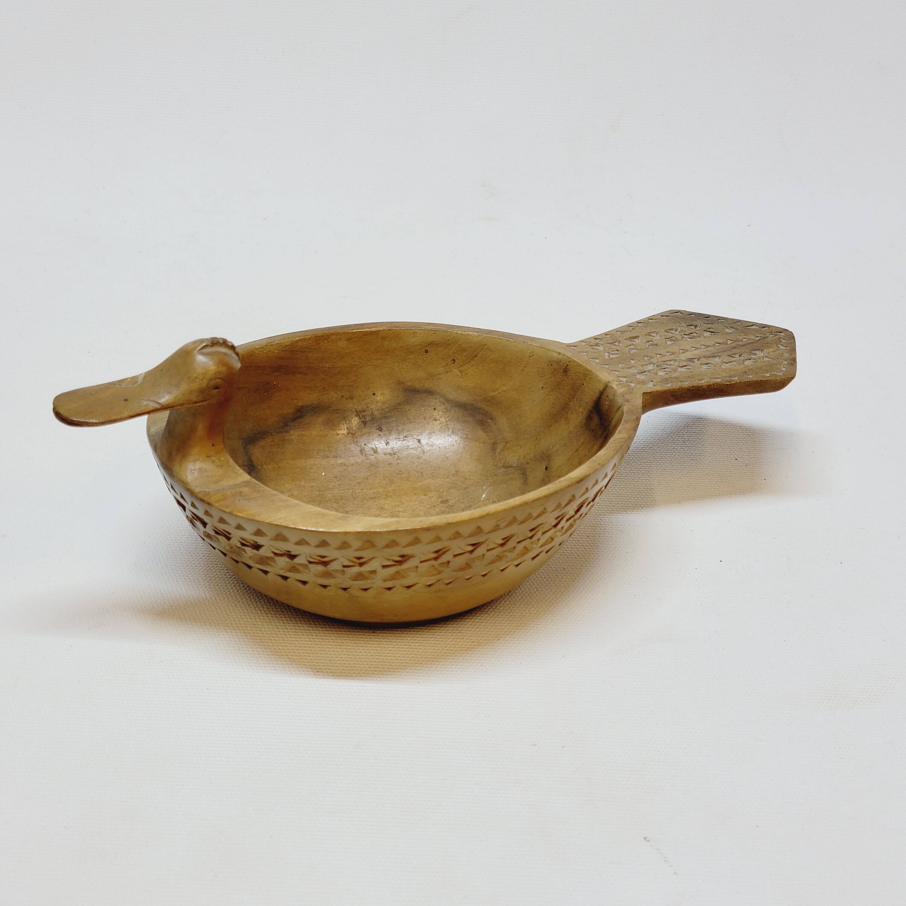 Scandinavian Duck Shaped Carved Wooden Bowl Folk Art