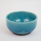 blue ceramic bowl with crackled enamel