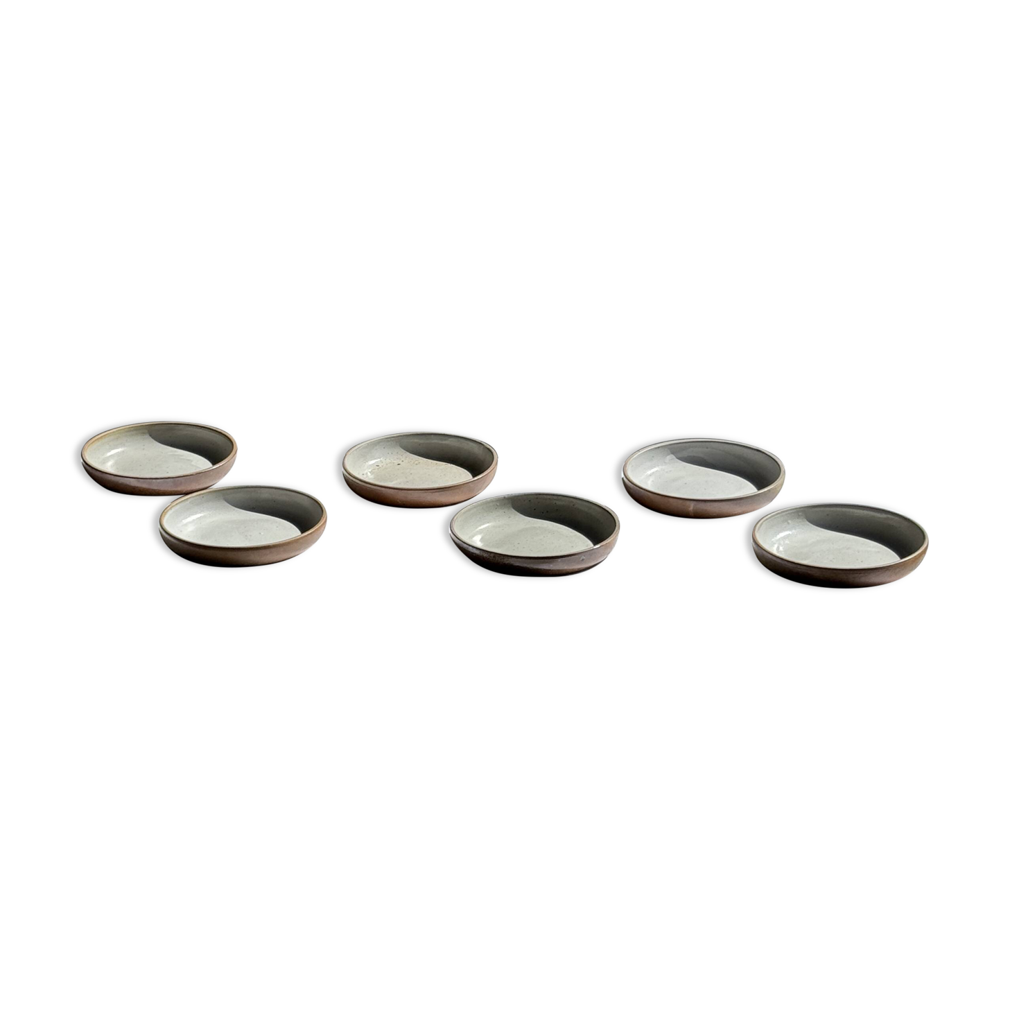 Set of 6 handmade ceramic deep plates in glazed beige D19.5 H4
