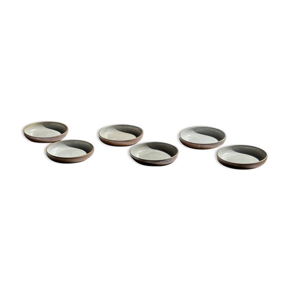 Lot de 6 assiettes creuses artisanales en céramique émaillée beige D19,5 H4