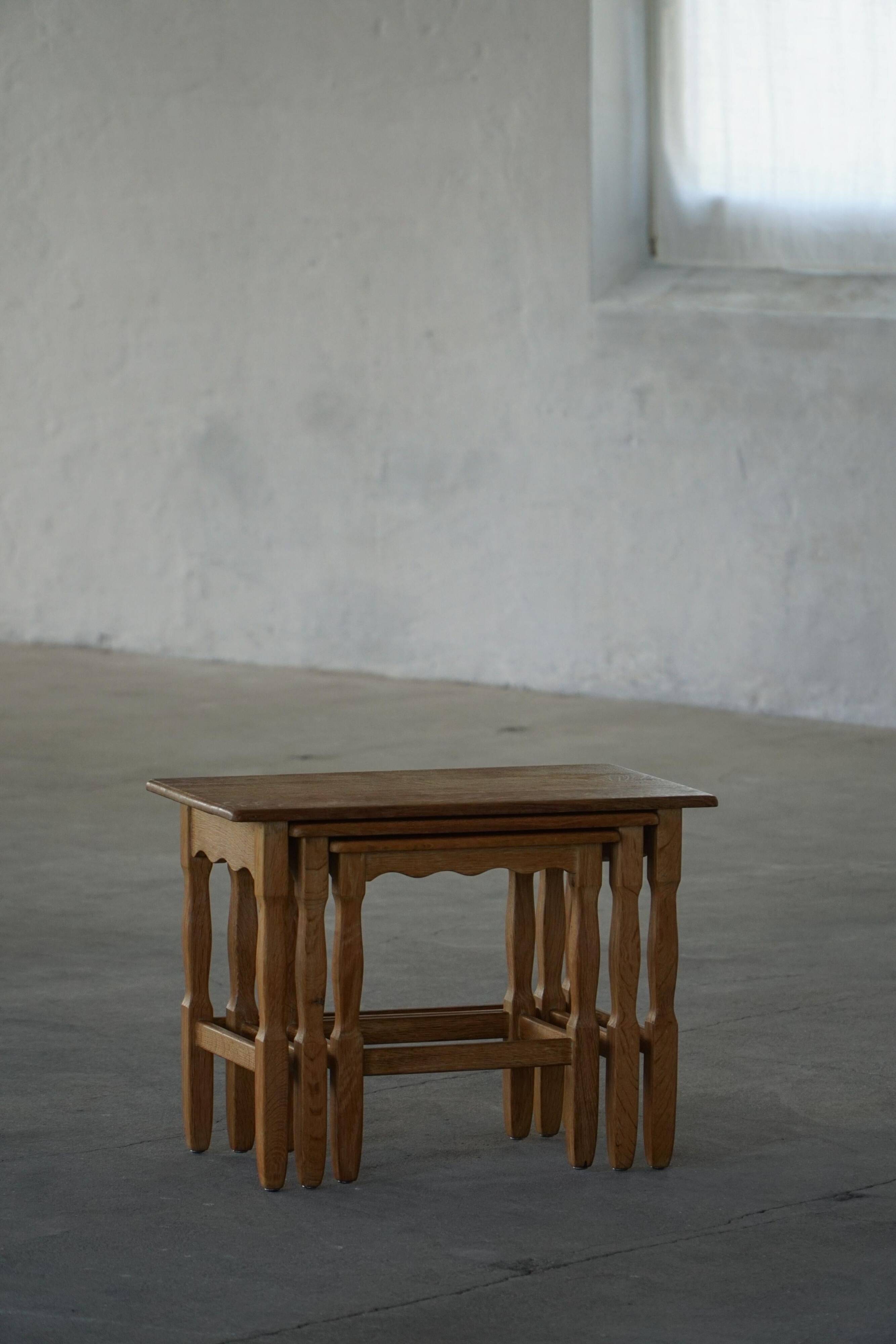 Nesting tables in oak, made by a Danish cabinetmaker, mid-century modern, 1960s.
