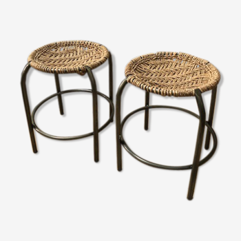 Pair of metal and rope stools