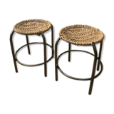 Pair of metal and rope stools