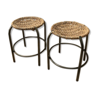Pair of metal and rope stools