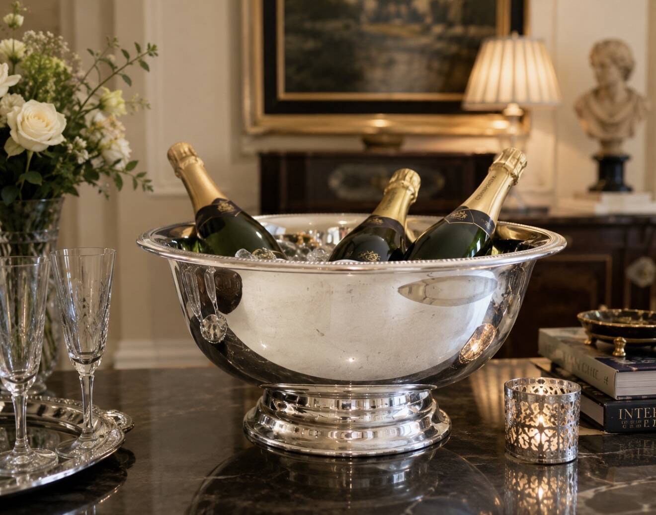 Large Luxury Silver Plated Champagne Ice Bucket / Wine Cooler on Pedestal