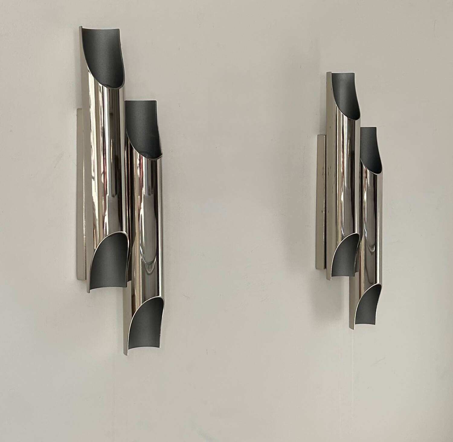 Pair of vintage double wall lights, chrome metal, Delightfull Galiano