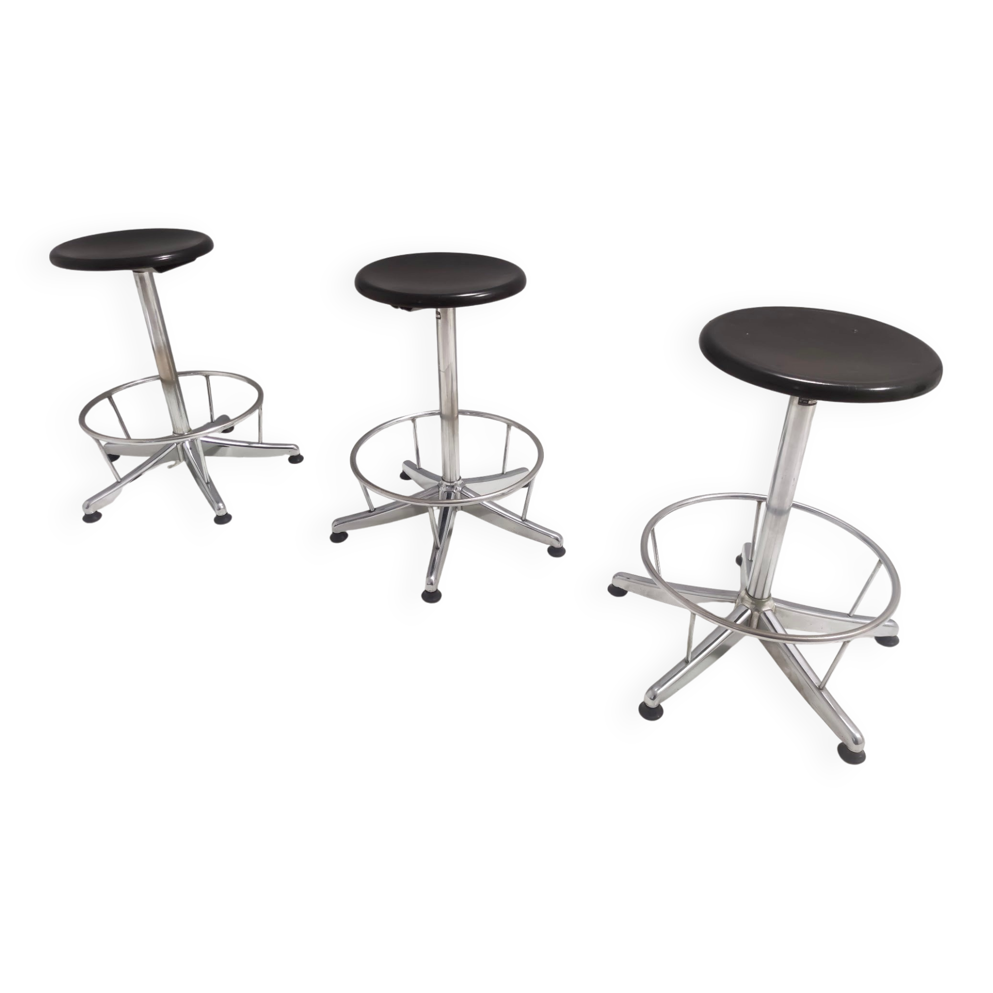 Vintage Black Plastic and Chromed Metal Revolving and Adjustable Stool, Italy