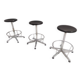 Tabouret tournant et réglable vintage en plastique noir et métal chromé, Italie