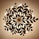 Large Pendant Lamp Vintage Pattern Bouquet Leaves, Brass, White Gold, 50s