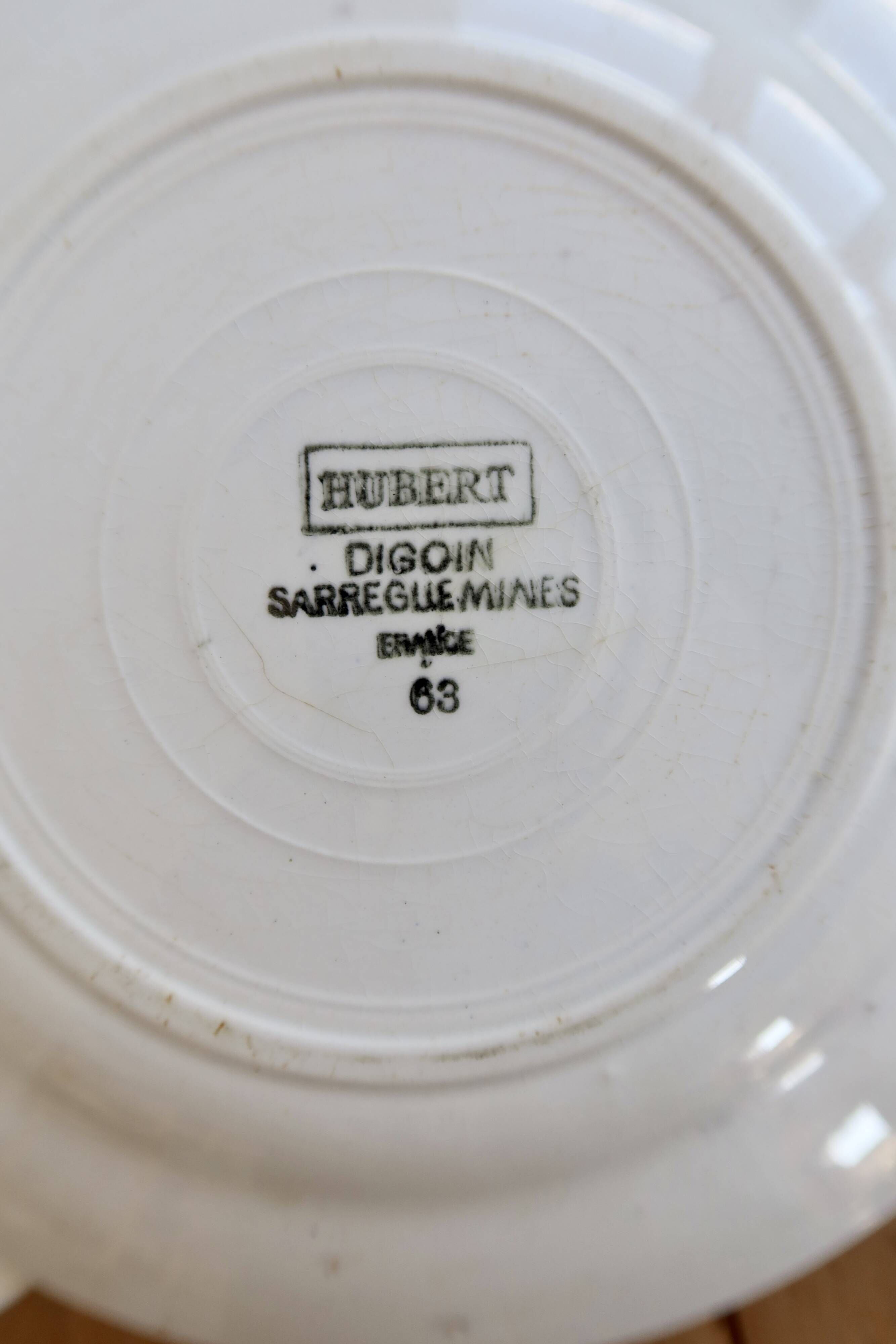 6 vintage ironstone dessert plates Digoin Sarreguemines Hubert blue
