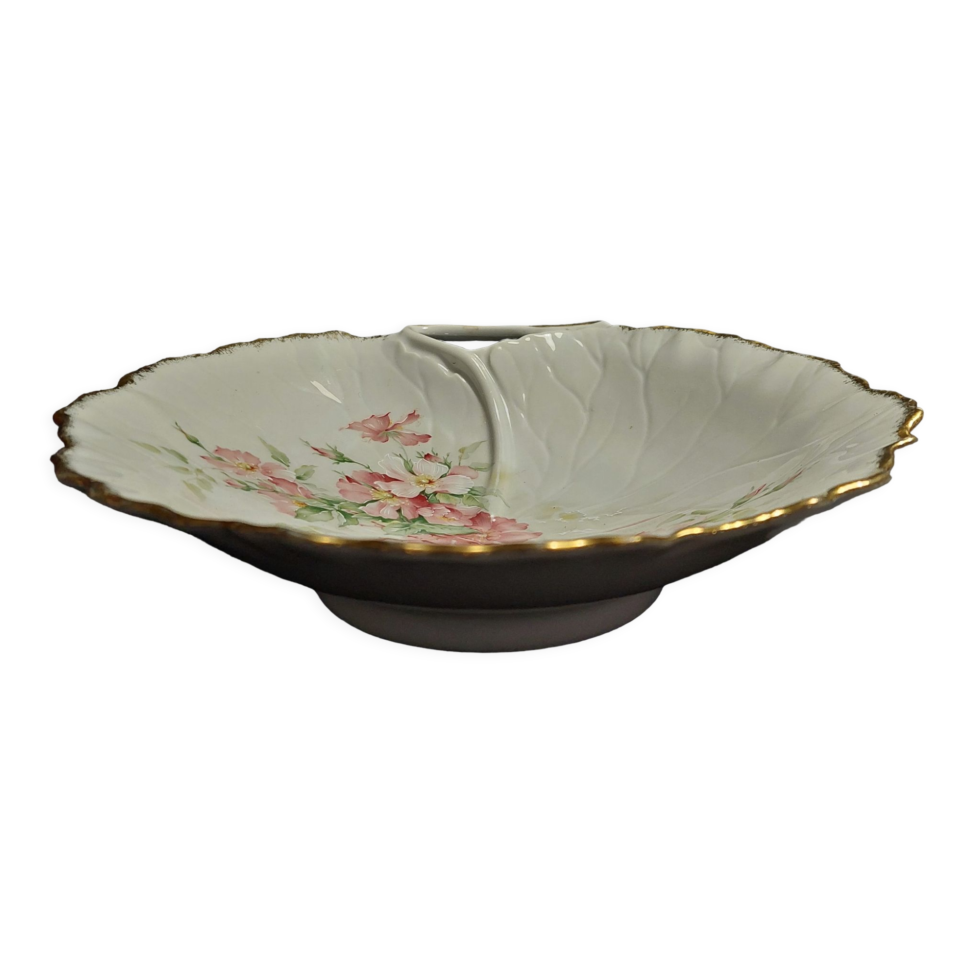 Hollow dish limoges porcelain france flowers xxth