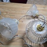 Original suspension of three vintage transparent glass globes.