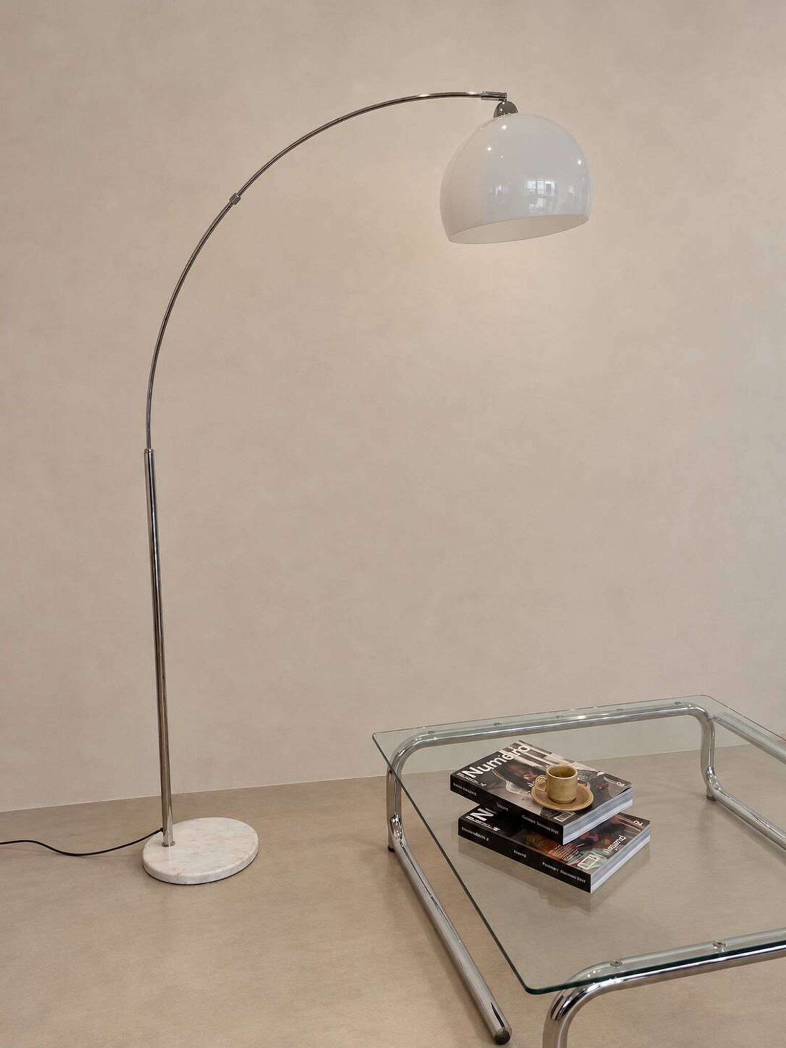 Arc floor lamp with a marble base