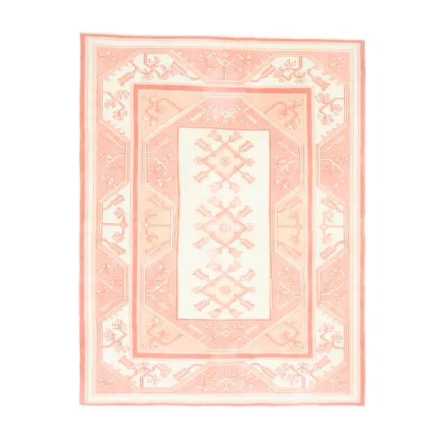 1970s Vintage Turkish Oushak Handmade Wool Cotton Pink Area Rug  168x220