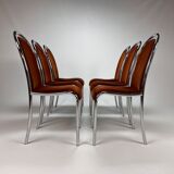 Set of 6 Belgium Tubular Frame and Velvet Dining Chairs, 1970s