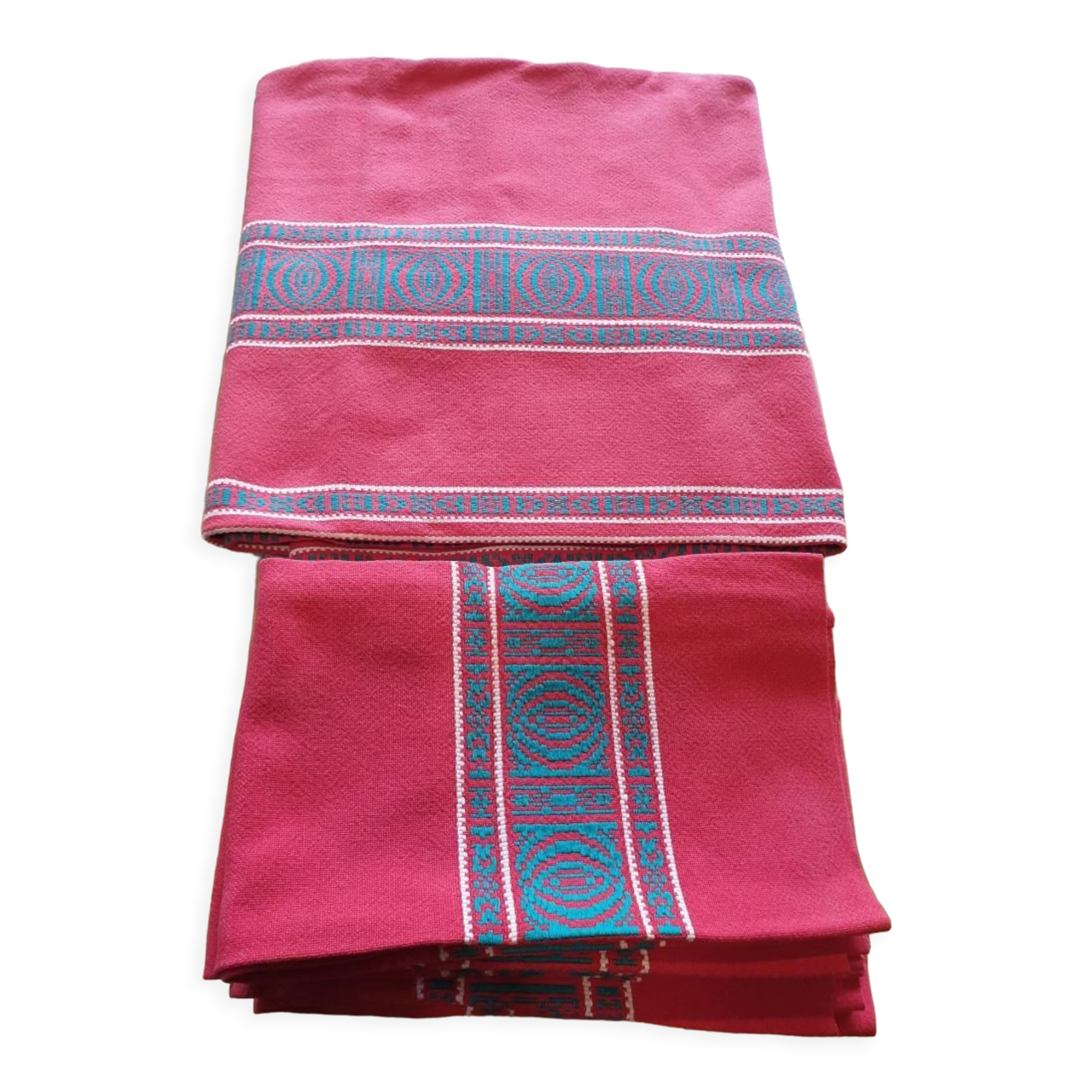 Vintage Basque tablecloth vermilion 170X140 and 5 towels