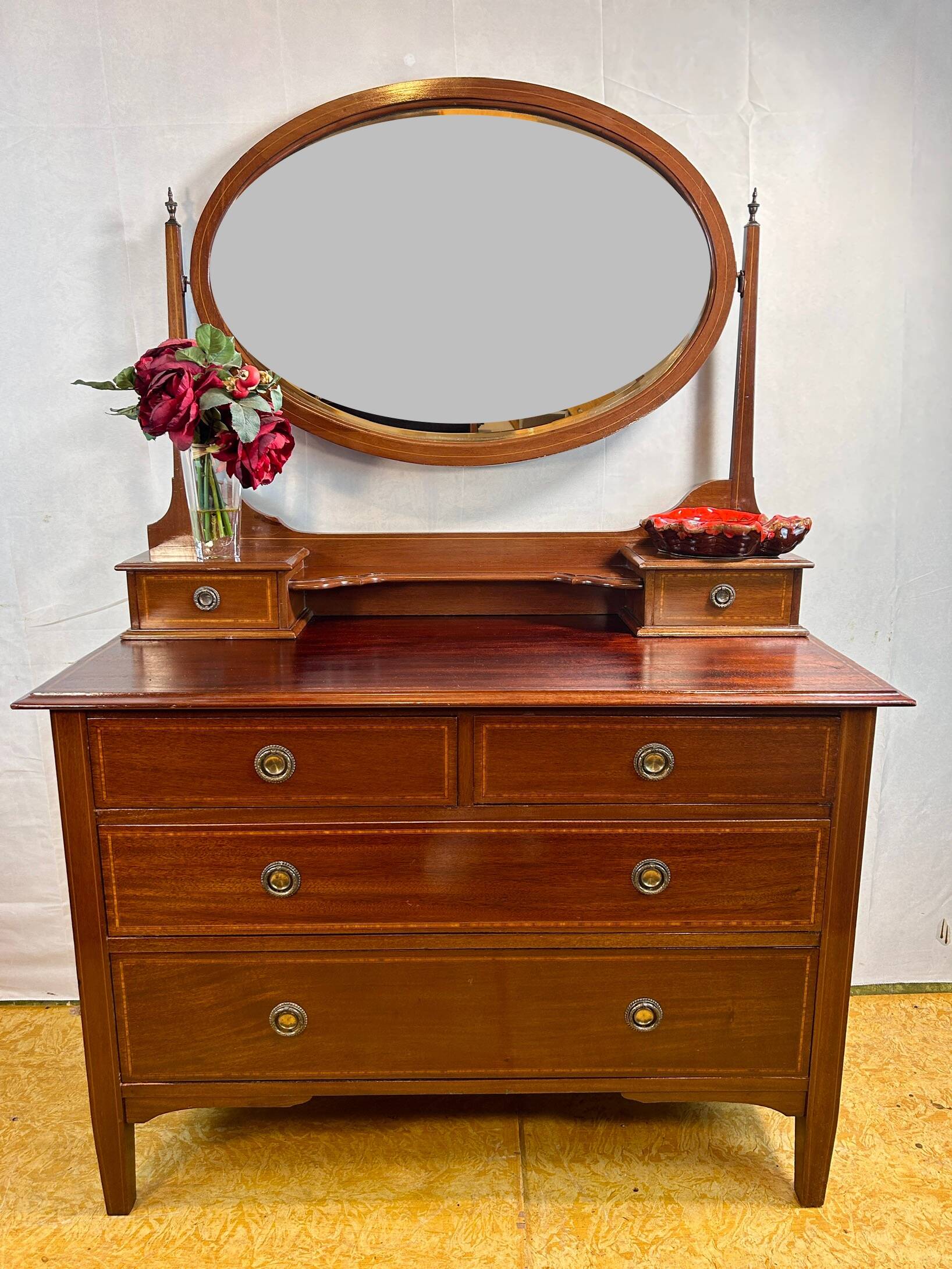 Edwardian Brocante Vintage Mahogany Dressing Table with Inlay 1900-1910