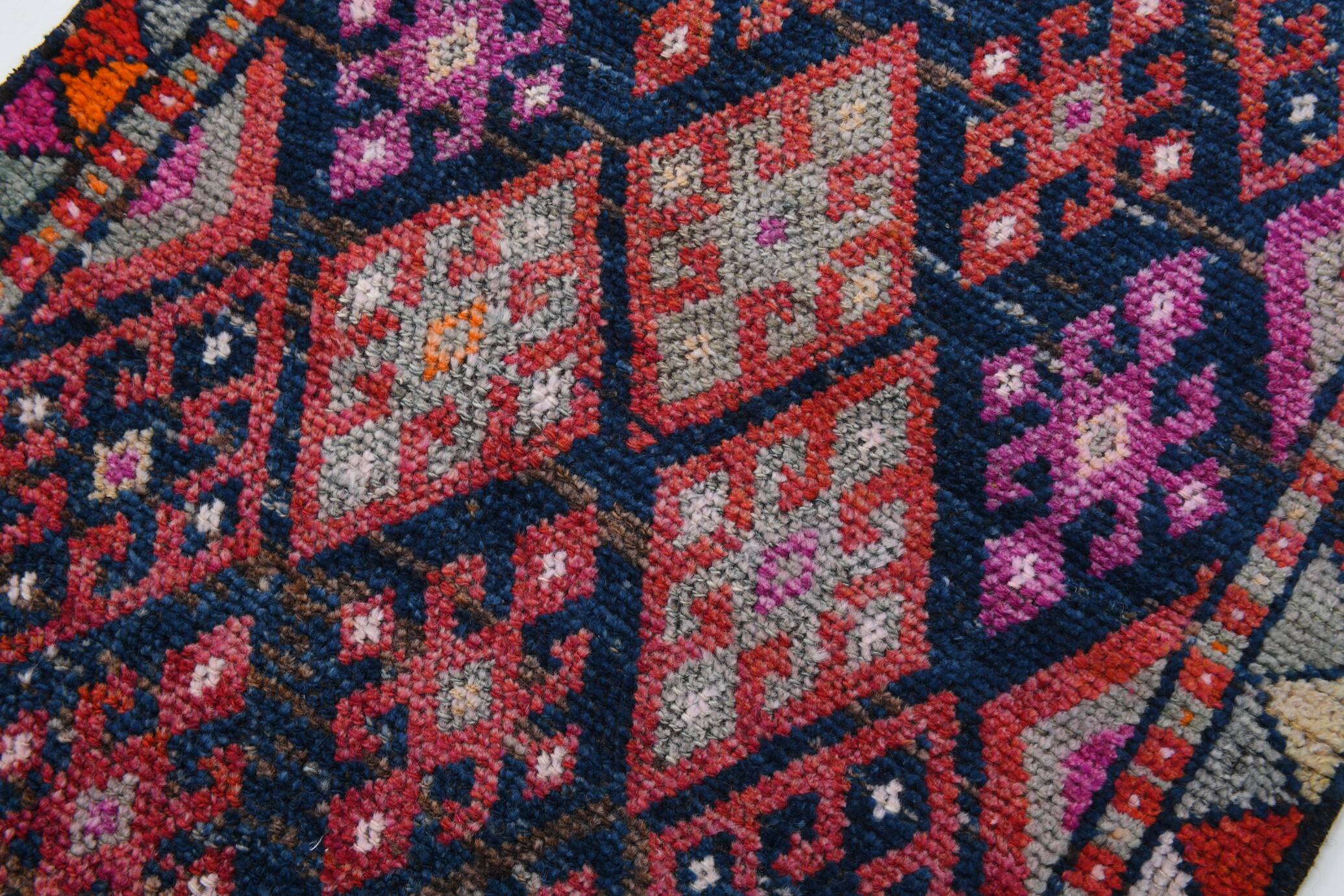 Red Navy Blue Turkish Runner Rug 76x283Cm SK 18873