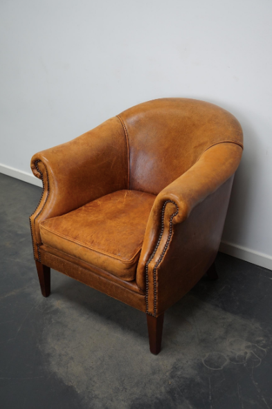 Fauteuil club vintage en cuir couleur cognac Pays-Bas