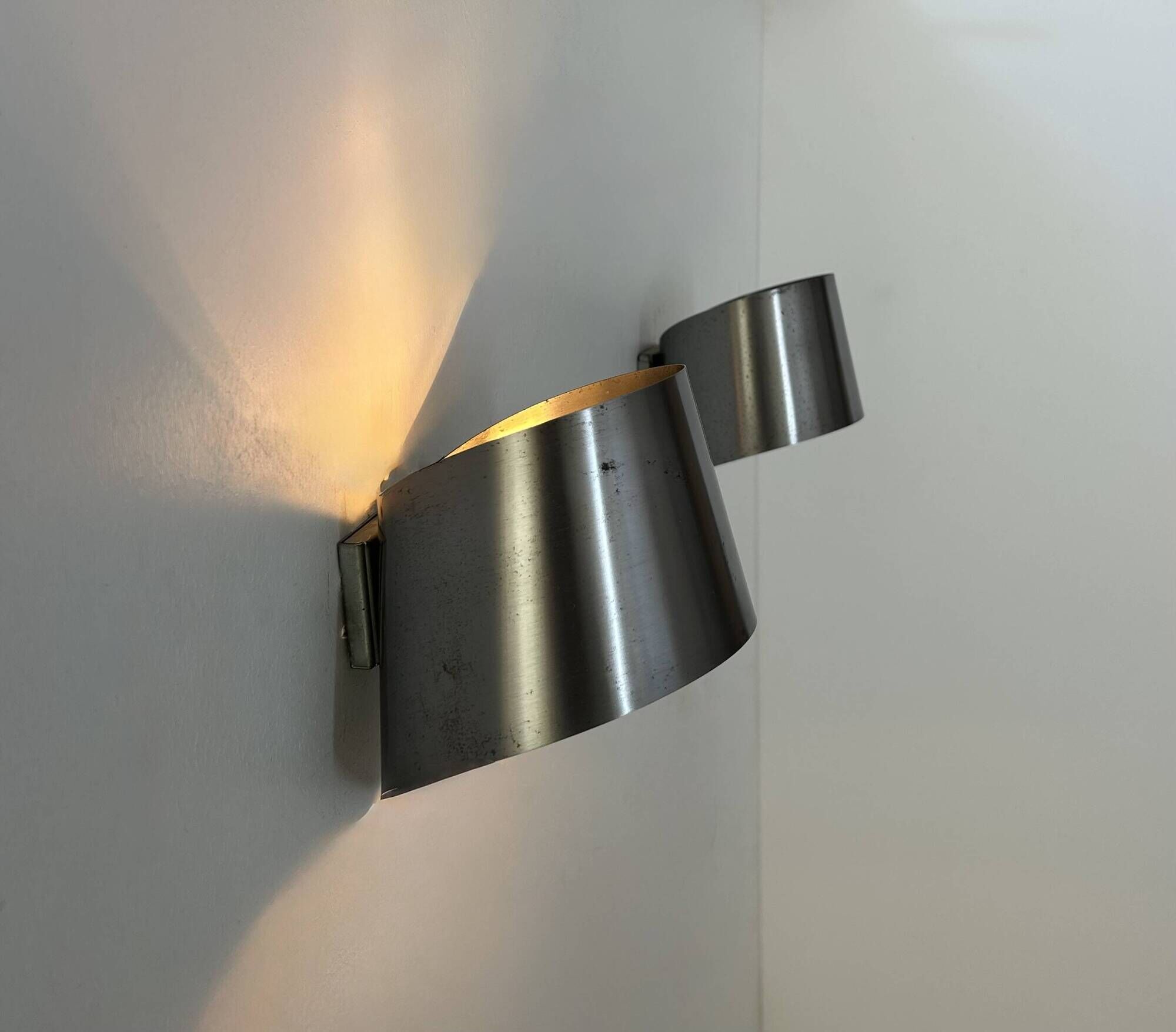 Pair of vintage wall lights, brushed metal, France 1970