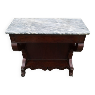 Console in mahogany veneer and marble