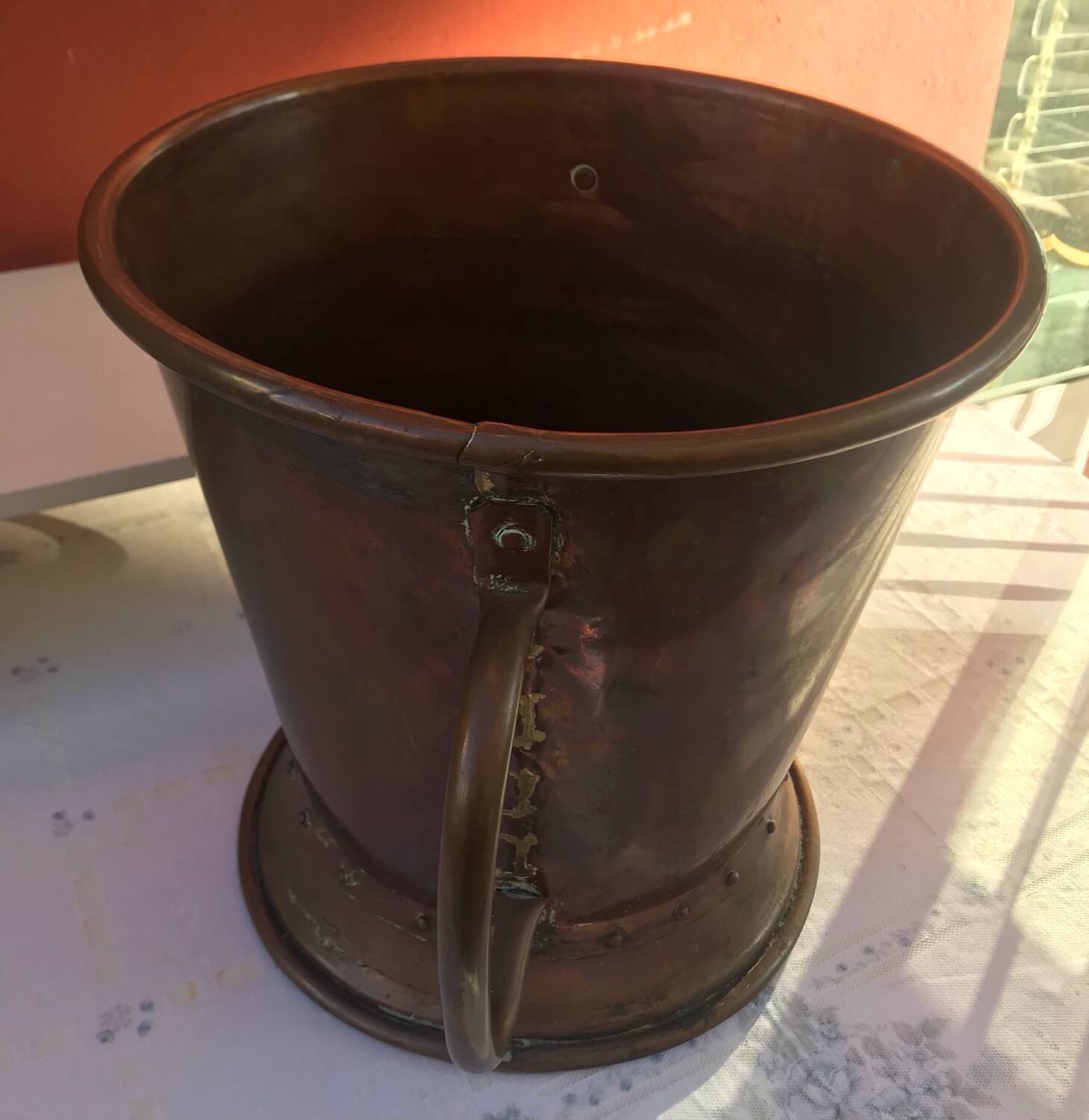 Copper plant pot with side handles