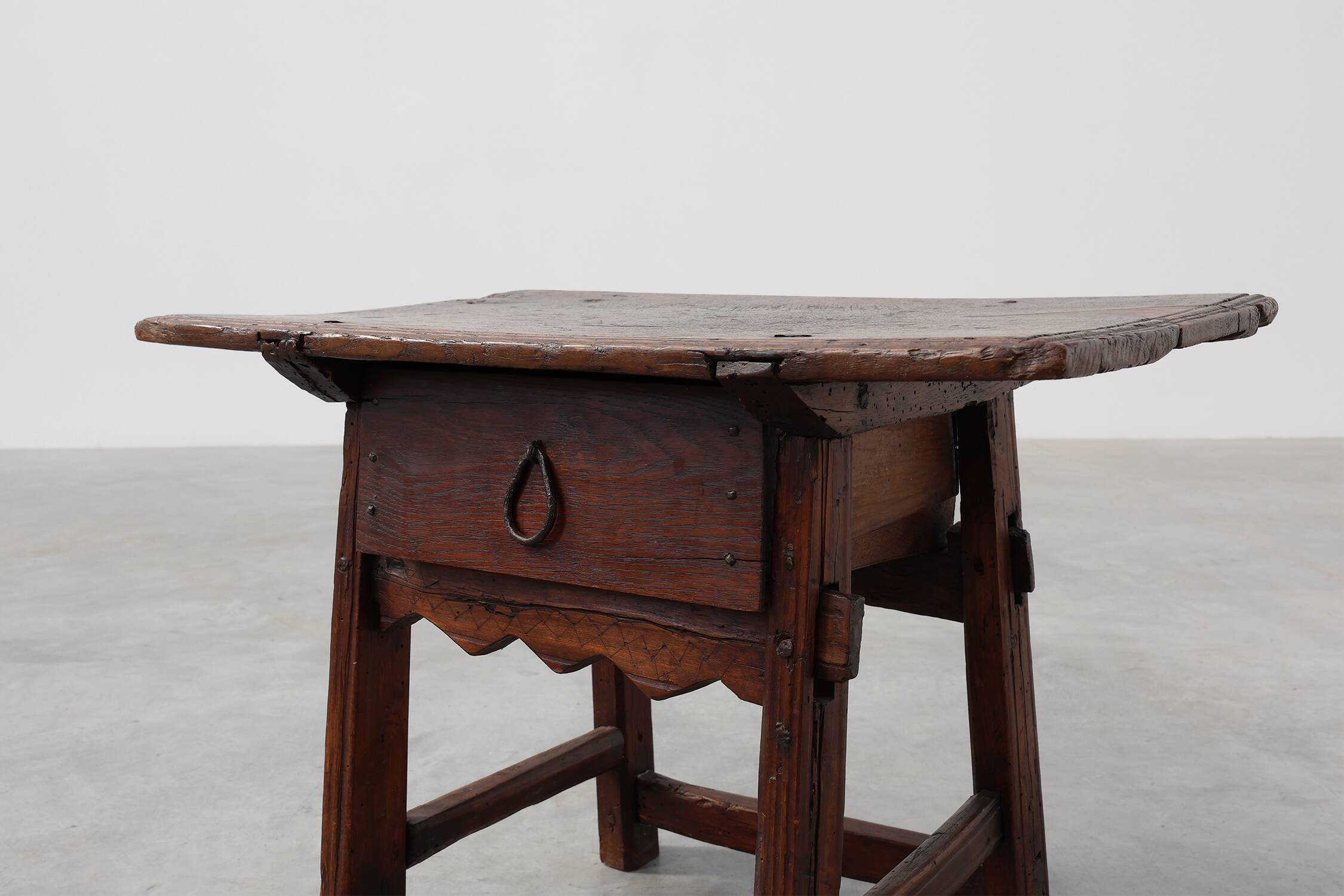 17th Century Spanish Oak Side Table with Drawer in Wabi Sabi Style