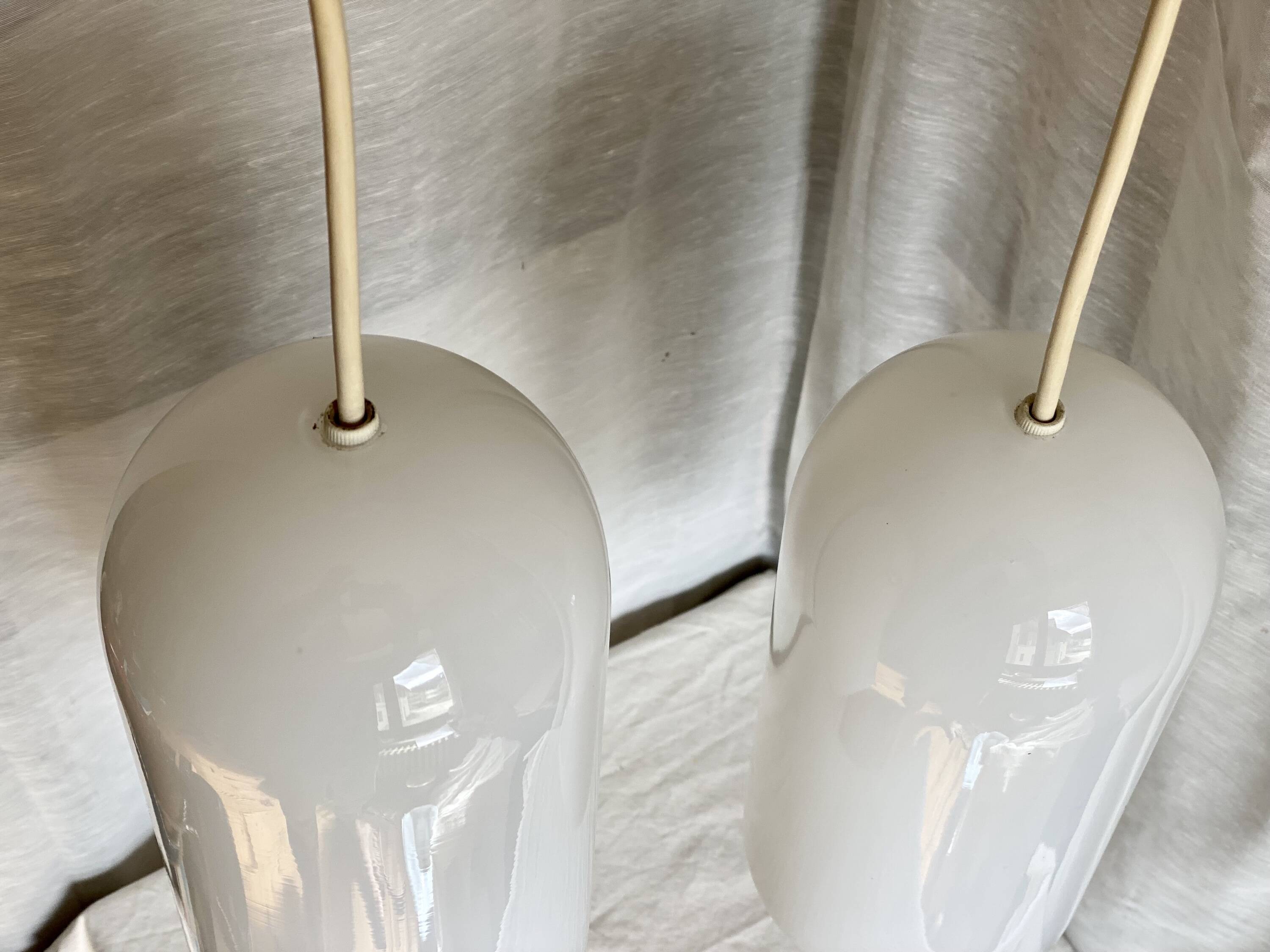 Vintage 1970 opaline suspension pair cigar shape