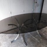 Large table Roche Bobois 1970 glass and chrome 8 pers