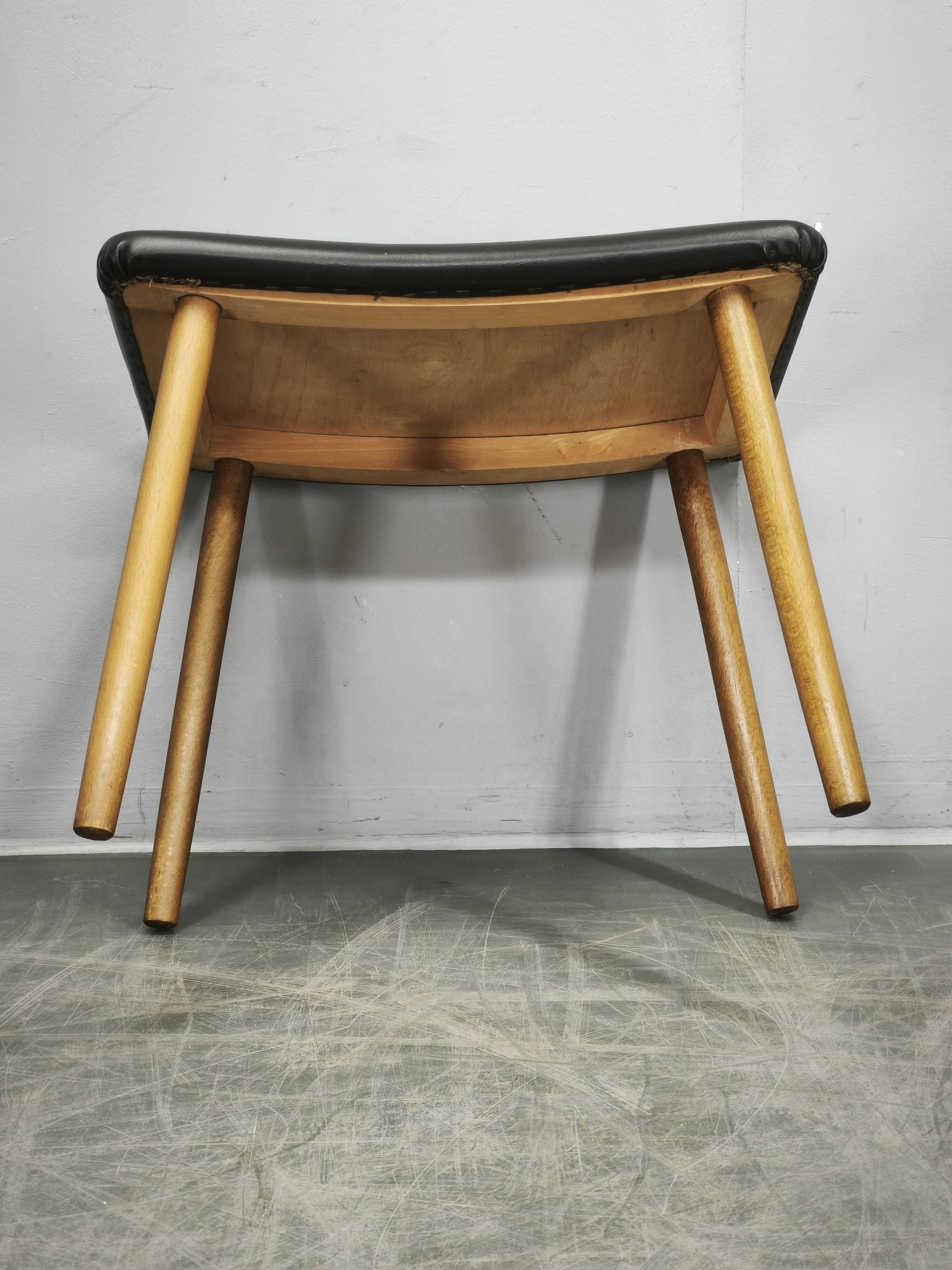 Danish Modern Beech Footstool with Black Vinyl Seat, 1960s