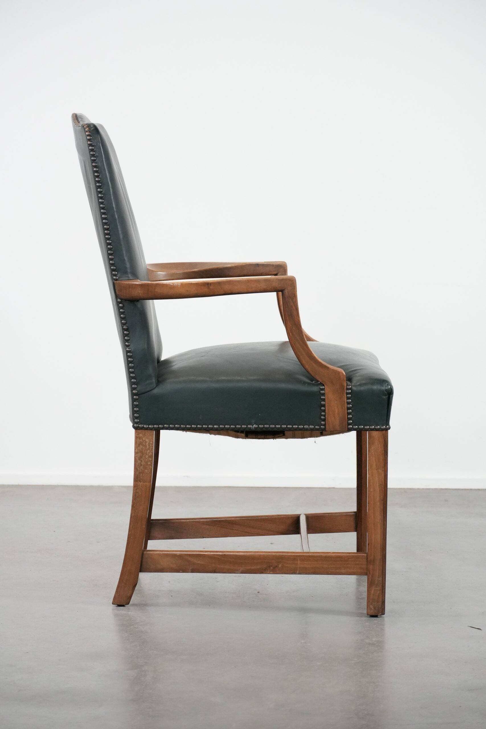 Old English cowhide and wooden Gainsborough side/desk chair