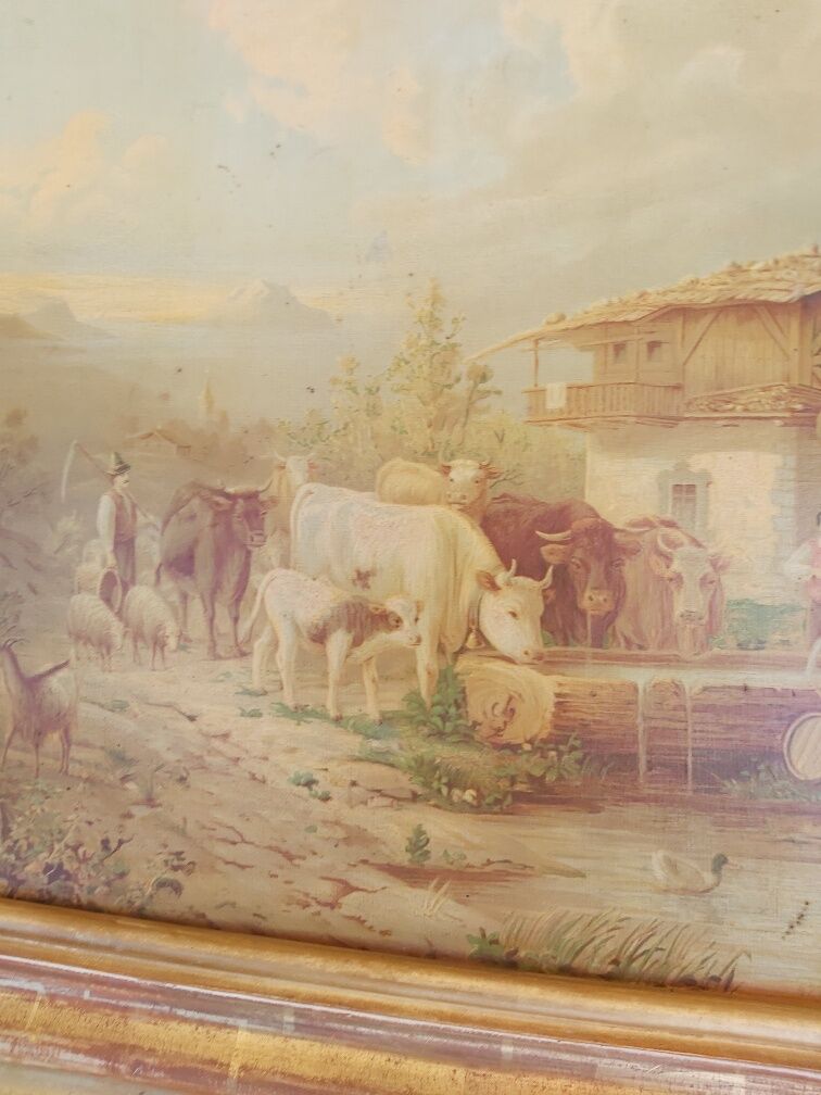 Paire de paysage vaches encadré