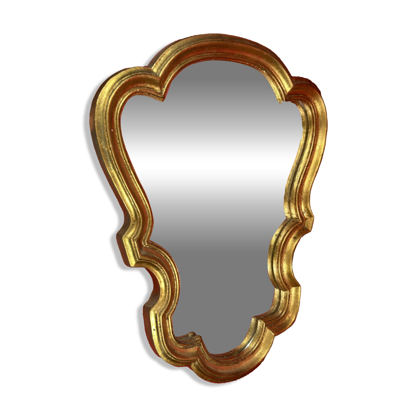 Baroque alcove mirror in gilded wood with Louis XV style moldings - 39.5 x 31.5 cm