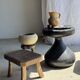 Tabouret d'appoint en teck massif rectangulaire arrondi