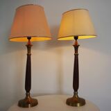 Mahogany Hat Lamps, Brass and Cotton of Abat Day, 1950s, Set of 2