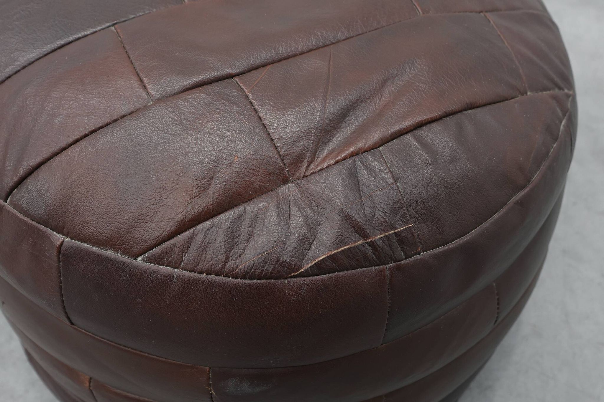 Round Patchwork Leather Pouf, Switzerland, 1970s